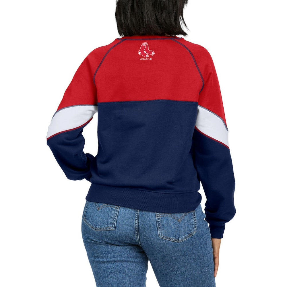 Boston Red Sox WEAR by Erin Andrews Women's Color Block Crew Neck Pullover Sweatshirt - MLB