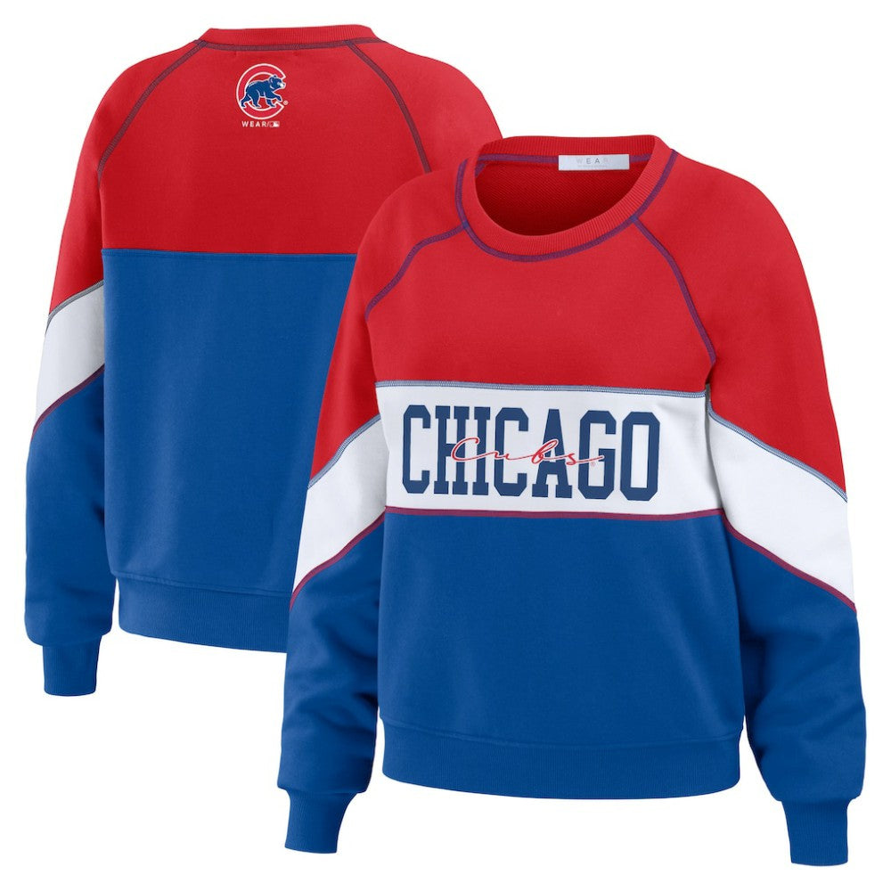 Chicago Cubs WEAR by Erin Andrews Women's Color Block Crew Neck Pullover Sweatshirt - MLB