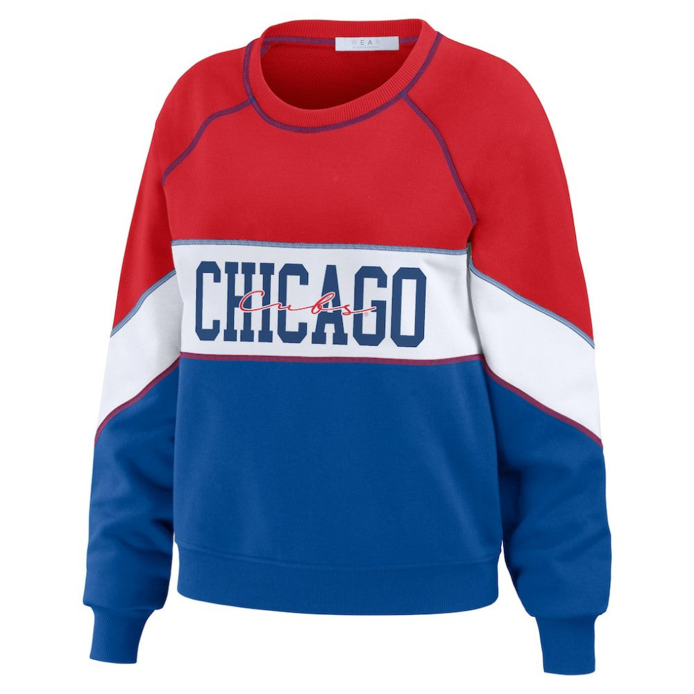 Chicago Cubs WEAR by Erin Andrews Women's Color Block Crew Neck Pullover Sweatshirt - MLB