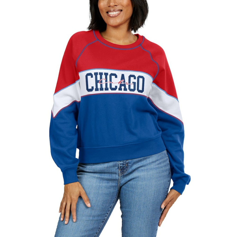 Chicago Cubs WEAR by Erin Andrews Women's Color Block Crew Neck Pullover Sweatshirt - MLB