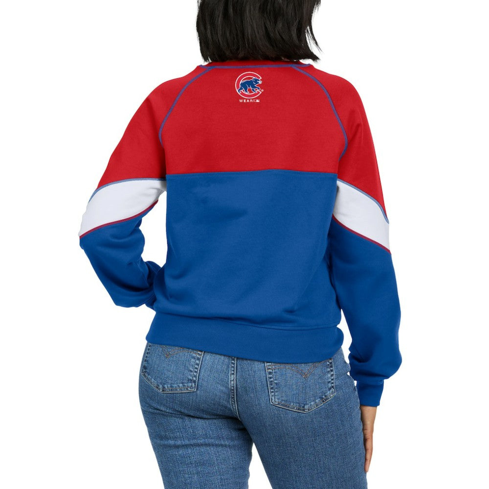 Chicago Cubs WEAR by Erin Andrews Women's Color Block Crew Neck Pullover Sweatshirt - MLB