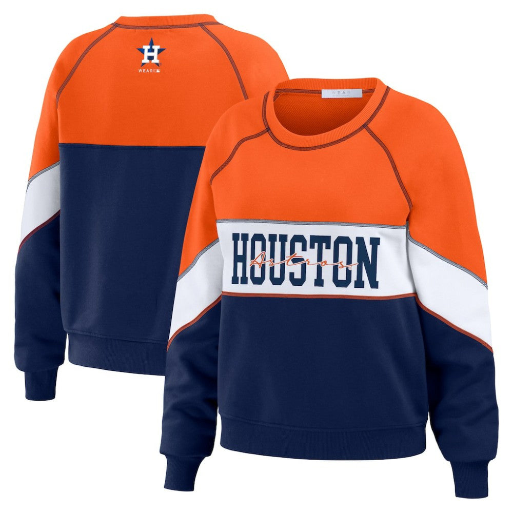 Houston Astros WEAR by Erin Andrews Women's Color Block Crew Neck Pullover Sweatshirt - MLB
