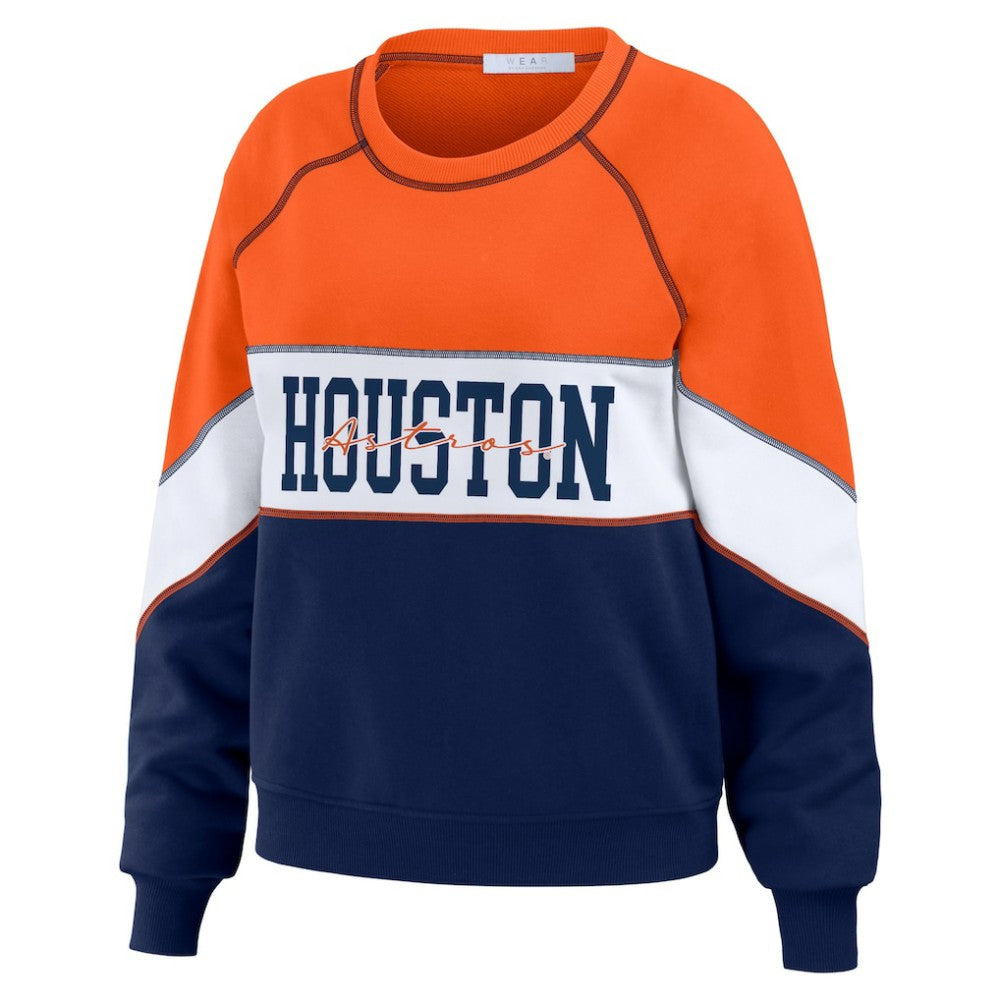 Houston Astros WEAR by Erin Andrews Women's Color Block Crew Neck Pullover Sweatshirt - MLB
