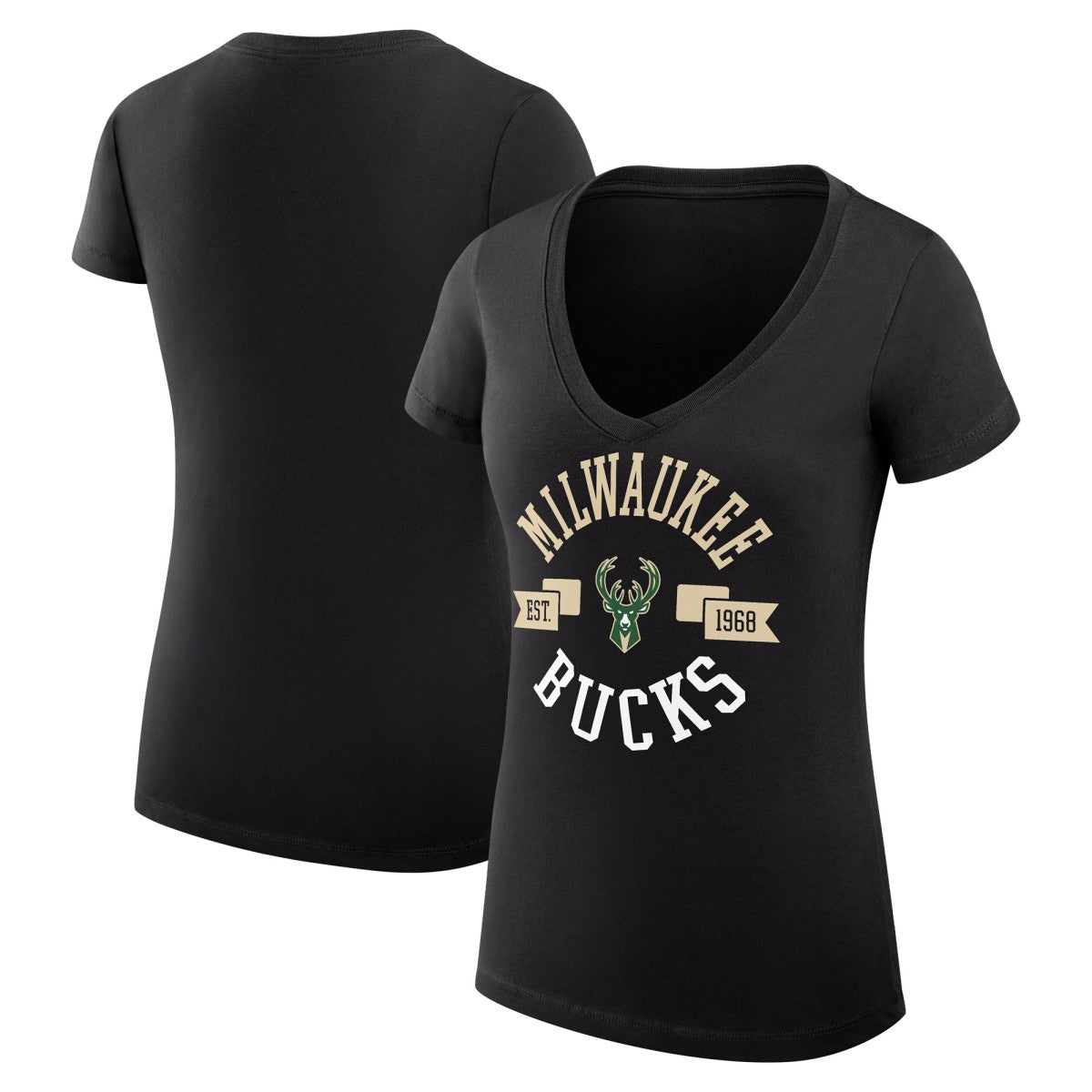 Milwaukee Bucks G-III 4Her by Carl Banks Women's Super-Slim Fit Lightweight Large City Logo V-Neck T-Shirt Black - NBA