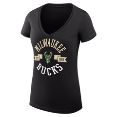 Milwaukee Bucks G-III 4Her by Carl Banks Women's Super-Slim Fit Lightweight Large City Logo V-Neck T-Shirt Black - NBA