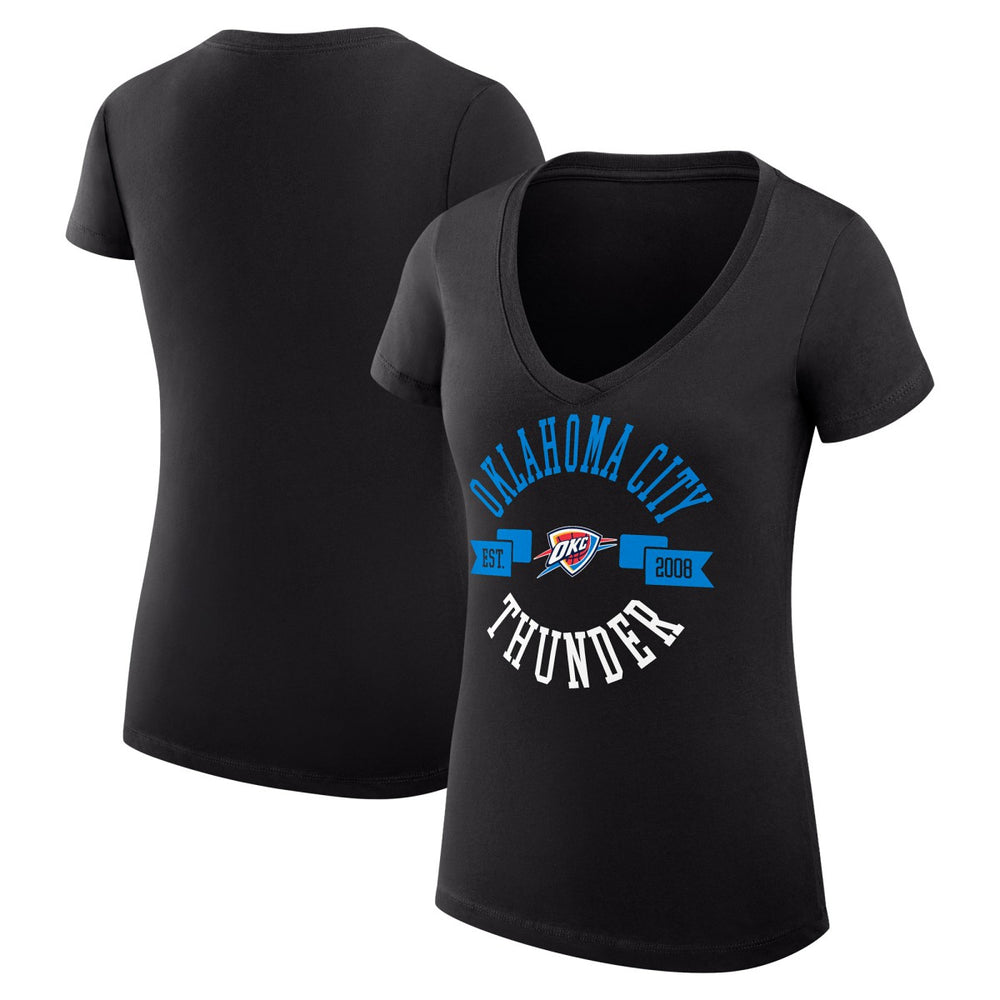 Oklahoma City Thunder G-III 4Her by Carl Banks Women's Super-Slim Fit Lightweight Large City Logo V-Neck T-Shirt Black - NBA