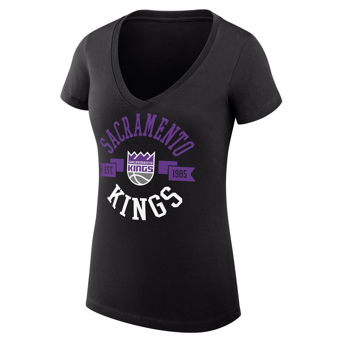 Sacramento Kings G-III 4Her by Carl Banks Women's Super-Slim Fit Lightweight Large City Logo V-Neck T-Shirt Black - NBA