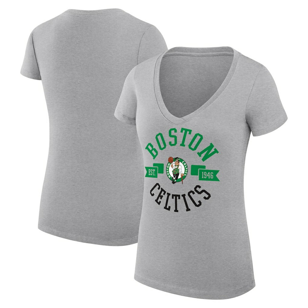 Boston Celtics G-III 4Her by Carl Banks Women's Super-Slim Fit Lightweight Large City Logo V-Neck T-Shirt Heather Gray - NBA