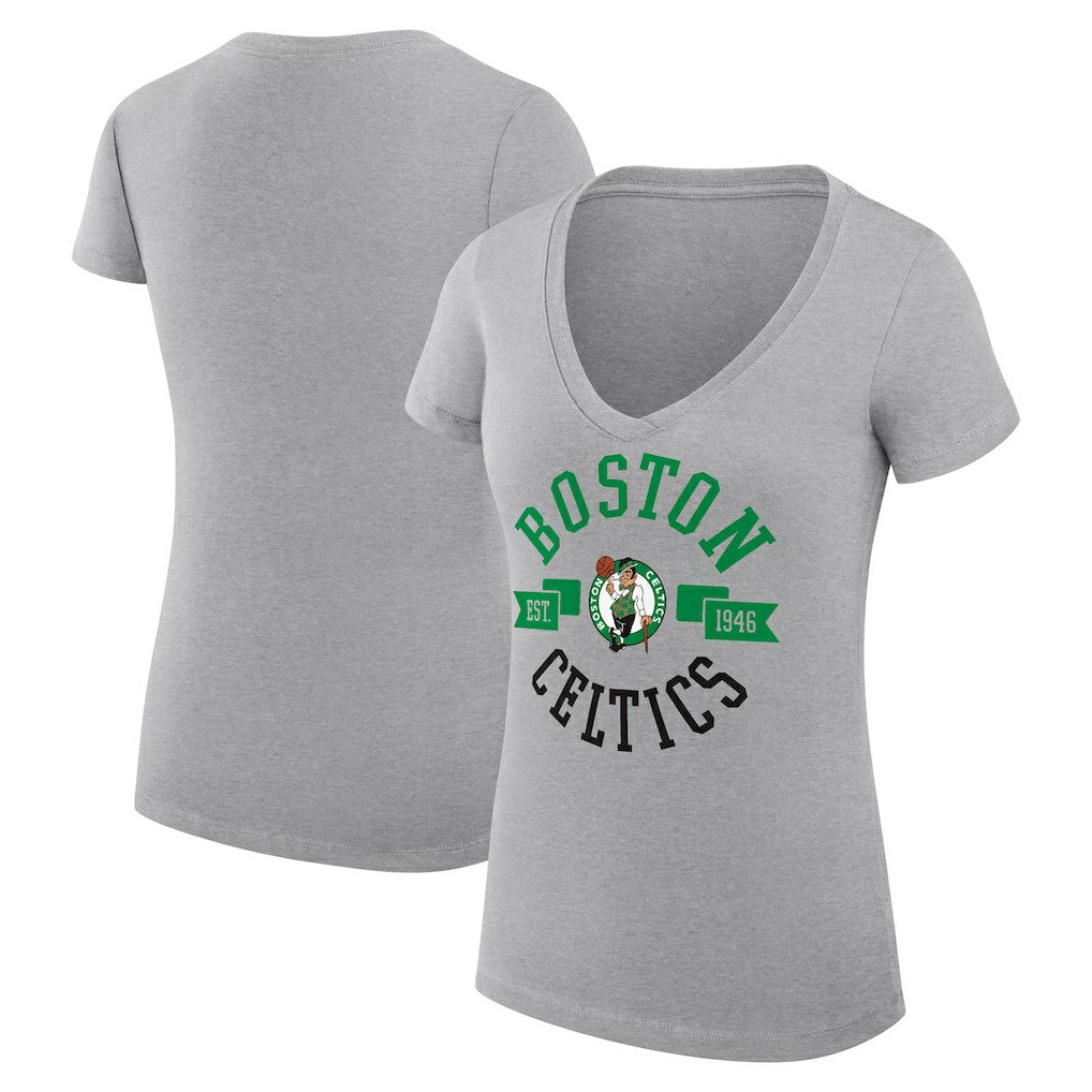 Boston Celtics G-III 4Her by Carl Banks Women's Super-Slim Fit Lightweight Large City Logo V-Neck T-Shirt Heather Gray - NBA