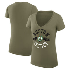 Boston Celtics G-III 4Her by Carl Banks Women's Super-Slim Fit Lightweight Large City Logo V-Neck T-Shirt Olive - NBA