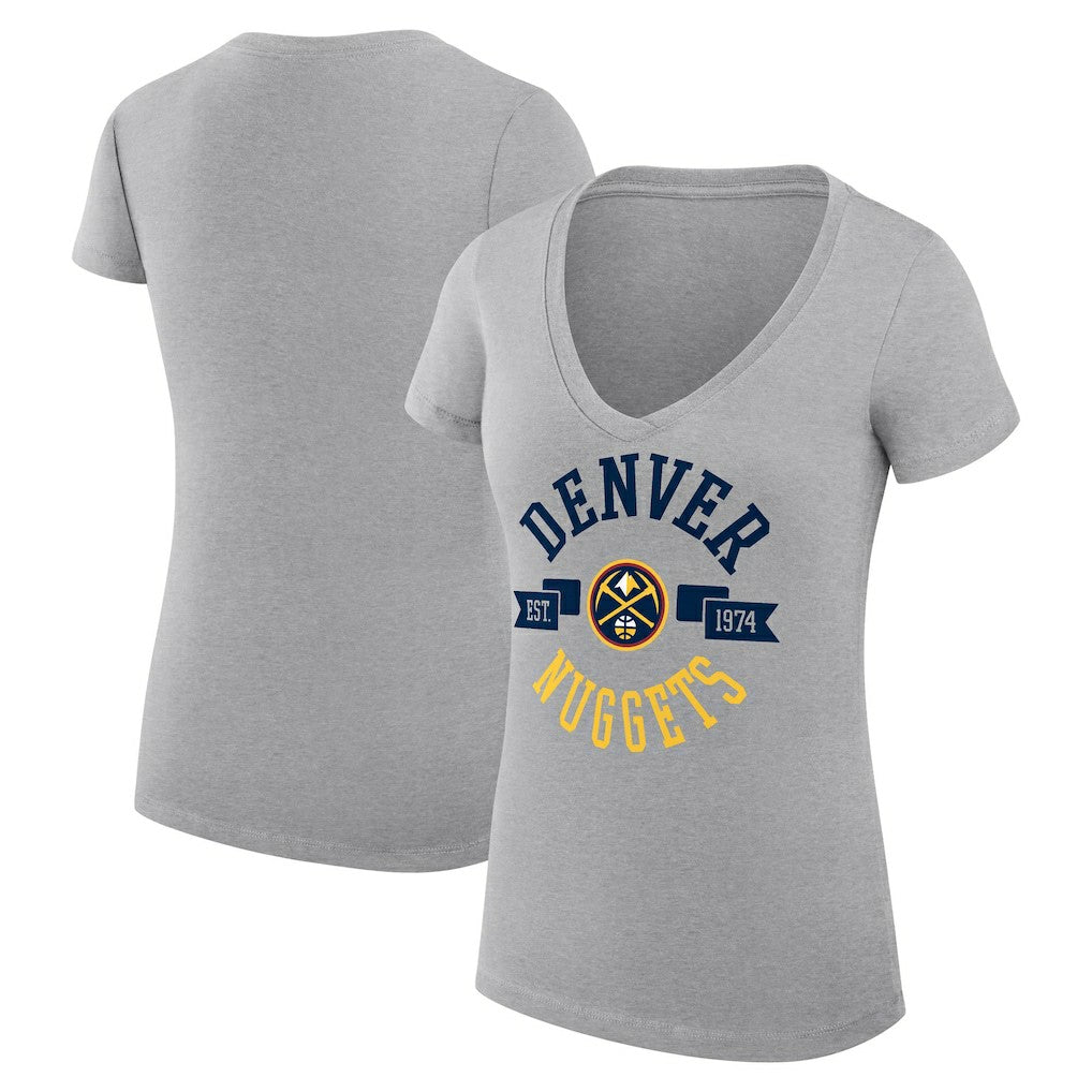 Denver Nuggets G-III 4Her by Carl Banks Women's Super-Slim Fit Lightweight Large City Logo V-Neck T-Shirt Heather Gray - NBA