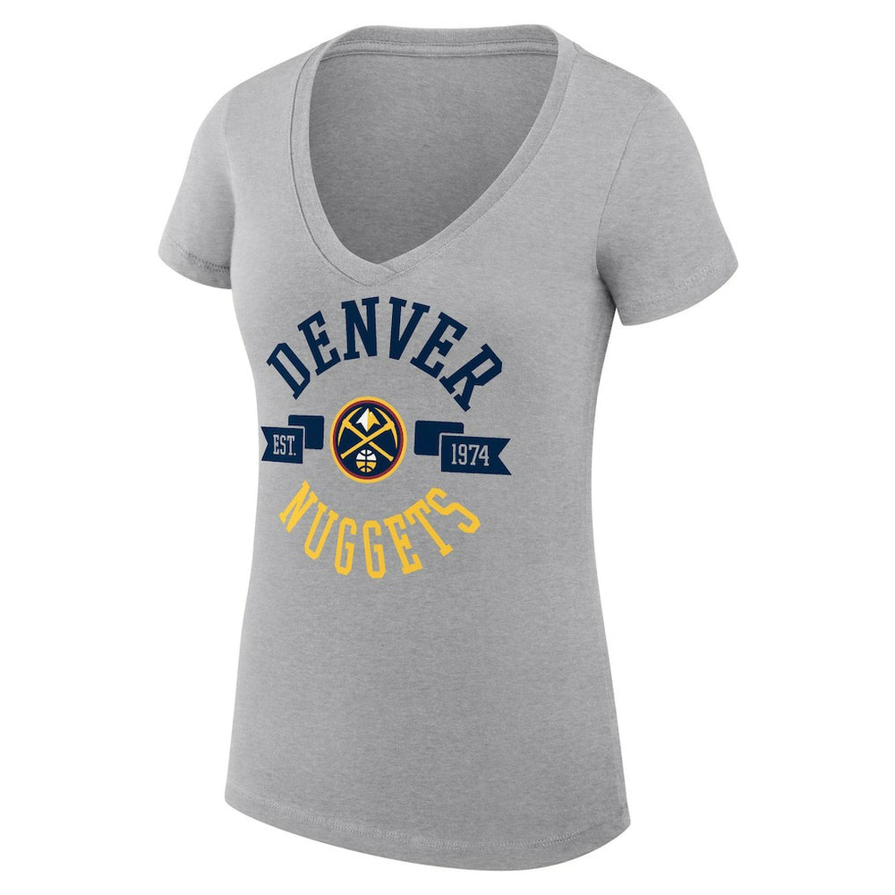 Denver Nuggets G-III 4Her by Carl Banks Women's Super-Slim Fit Lightweight Large City Logo V-Neck T-Shirt Heather Gray - NBA