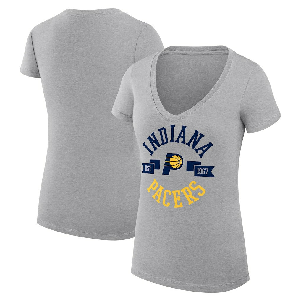Indiana Pacers G-III 4Her by Carl Banks Women's Super-Slim Fit Lightweight Large City Logo V-Neck T-Shirt Heather Gray - NBA