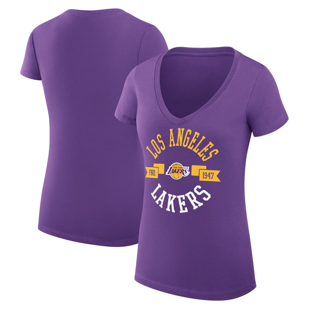 Los Angeles Lakers G-III 4Her by Carl Banks Women's Super-Slim Fit Lightweight Large City Logo V-Neck T-Shirt Purple - NBA