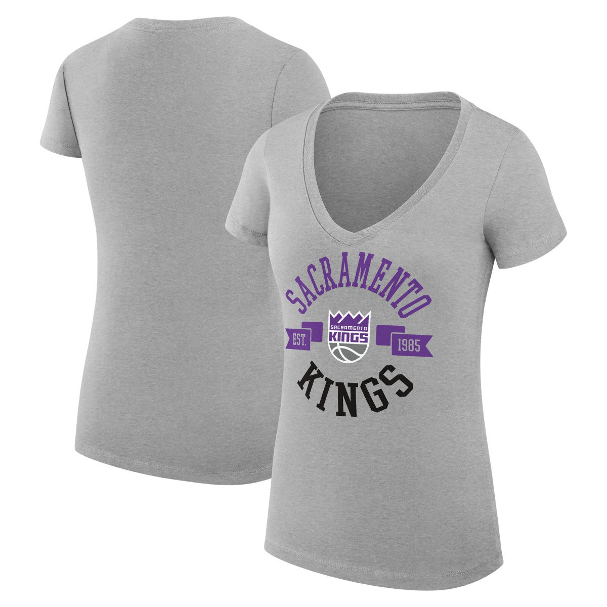 Sacramento Kings G-III 4Her by Carl Banks Women's Super-Slim Fit Lightweight Large City Logo V-Neck T-Shirt Heather Gray - NBA