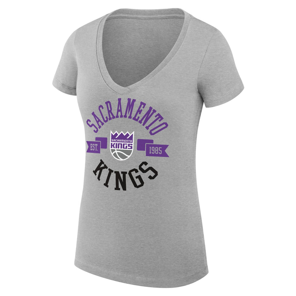 Sacramento Kings G-III 4Her by Carl Banks Women's Super-Slim Fit Lightweight Large City Logo V-Neck T-Shirt Heather Gray - NBA