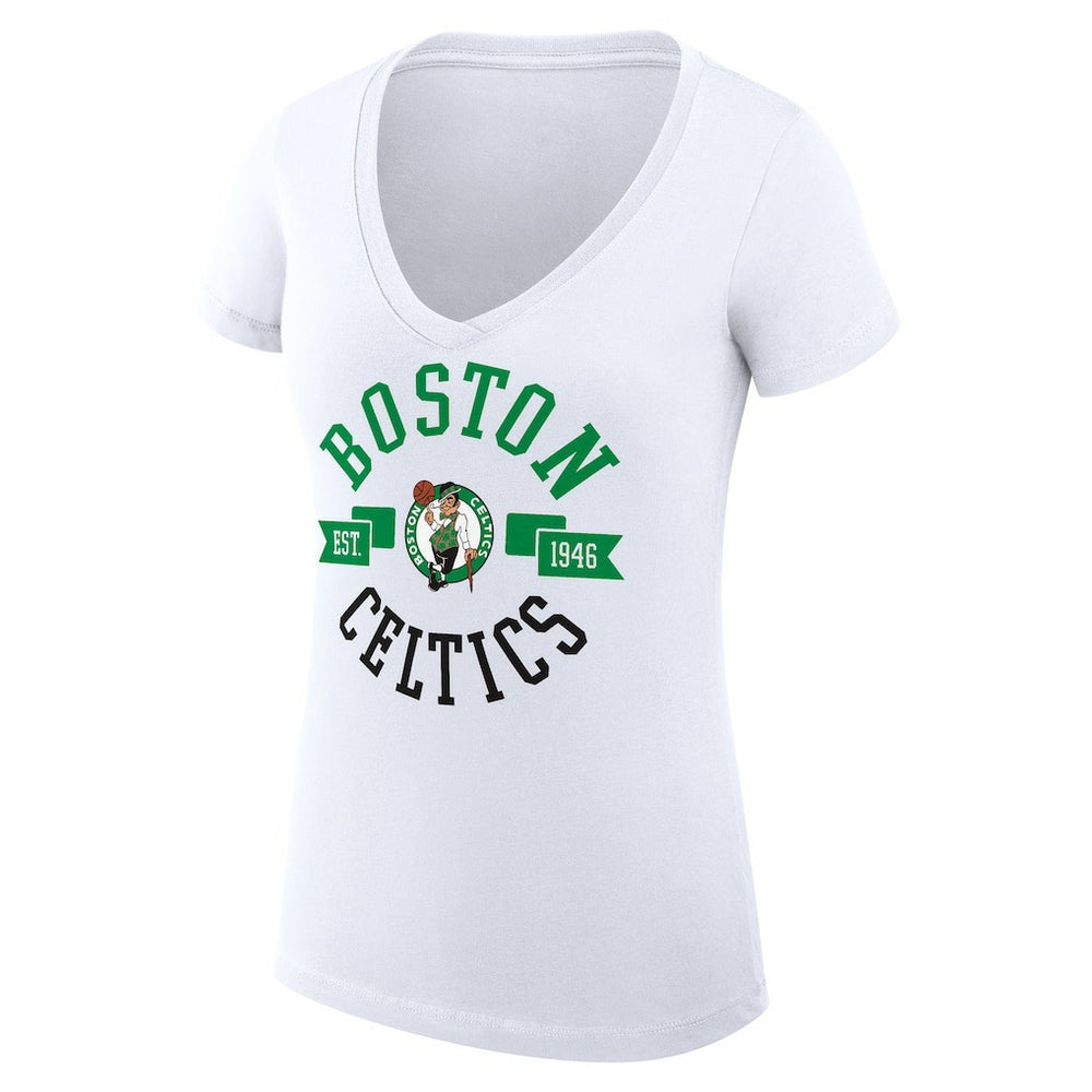 Boston Celtics G-III 4Her by Carl Banks Women's Super-Slim Fit Lightweight Large City Logo V-Neck T-Shirt White - NBA