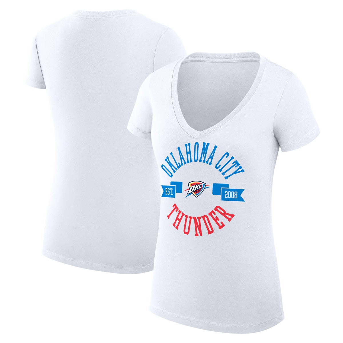 Oklahoma City Thunder G-III 4Her by Carl Banks Women's Super-Slim Fit Lightweight Large City Logo V-Neck T-Shirt White - NBA