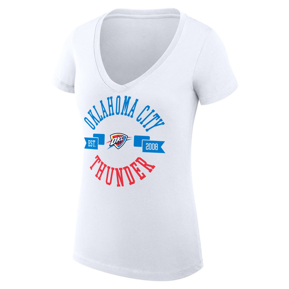 Oklahoma City Thunder G-III 4Her by Carl Banks Women's Super-Slim Fit Lightweight Large City Logo V-Neck T-Shirt White - NBA