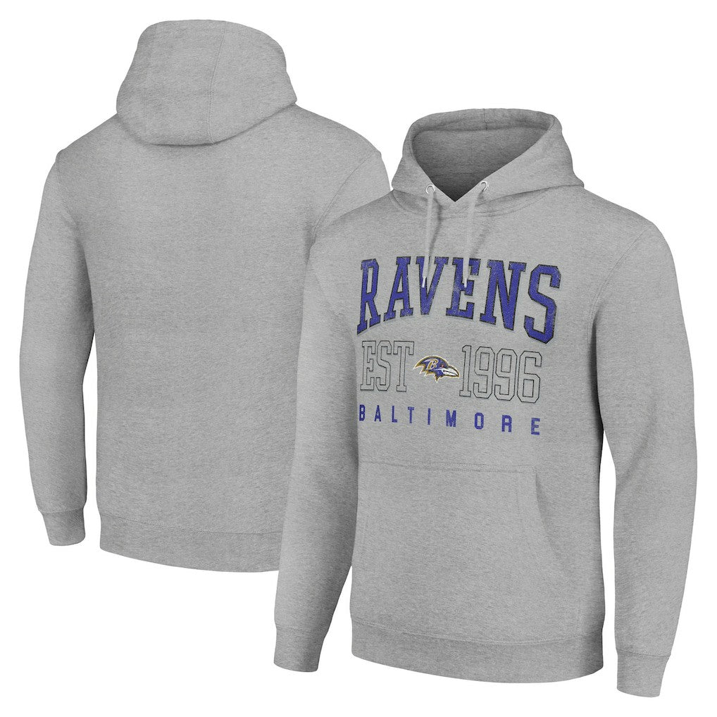 Baltimore Ravens Starter Unisex Throwback Logo Pullover Hoodie Heather Gray | NFL