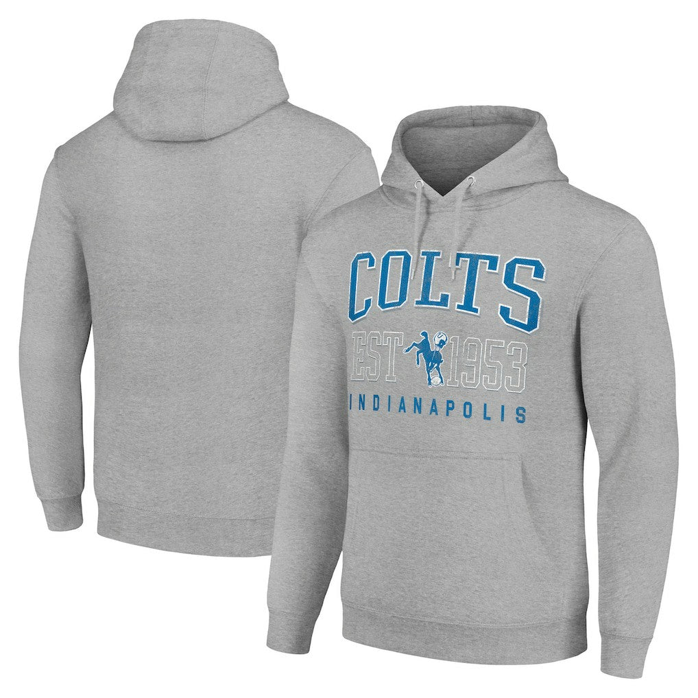 Indianapolis Colts Starter Unisex Throwback Logo Pullover Hoodie Heather Gray | NFL