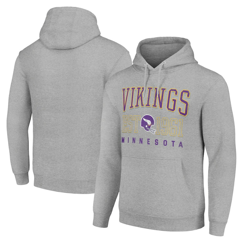Minnesota Vikings Starter Unisex Throwback Logo Pullover Hoodie Heather Gray | NFL