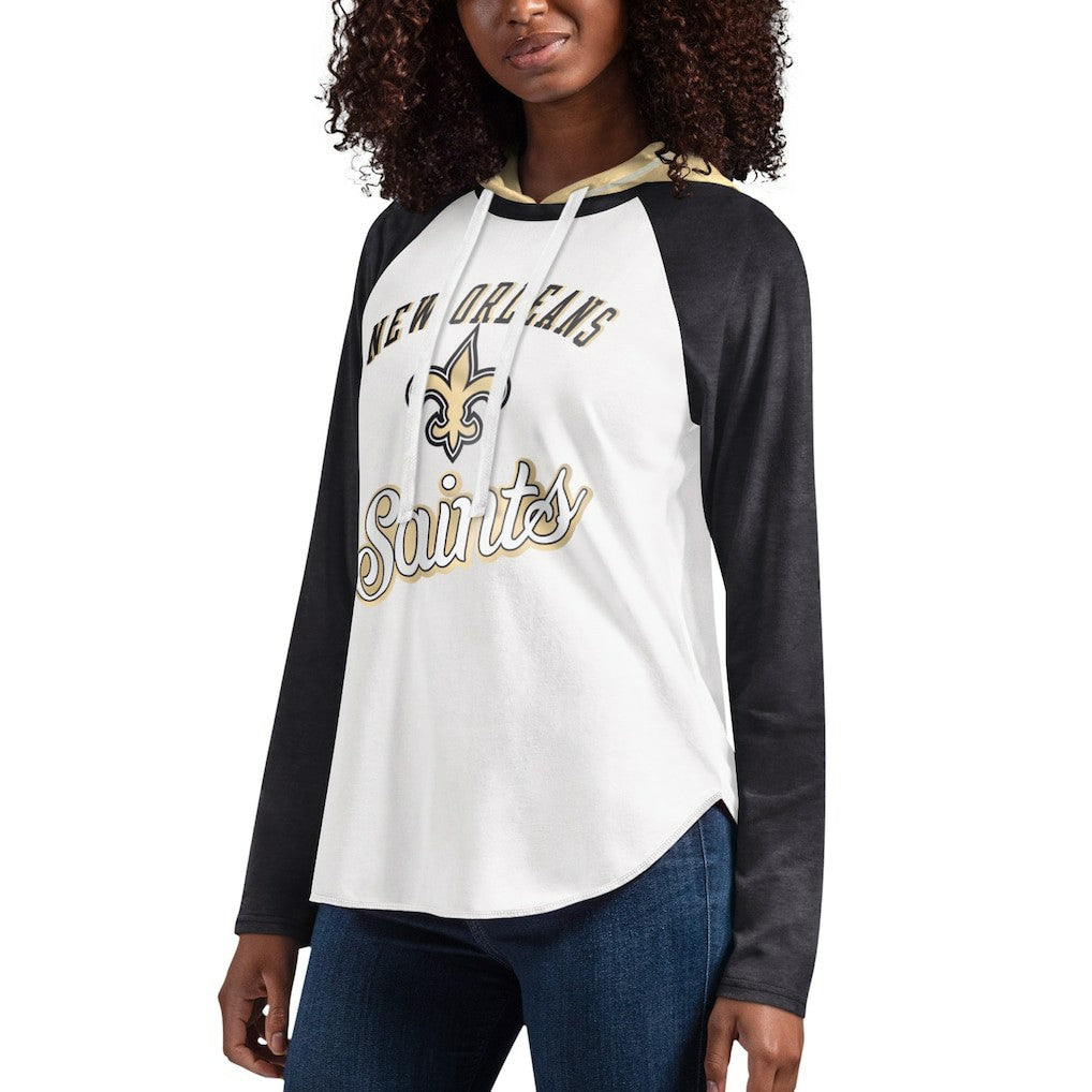 New Orleans Saints G-III 4Her by Carl Banks Women's MVP Raglan Hooded Long Sleeve T-Shirt White | NFL