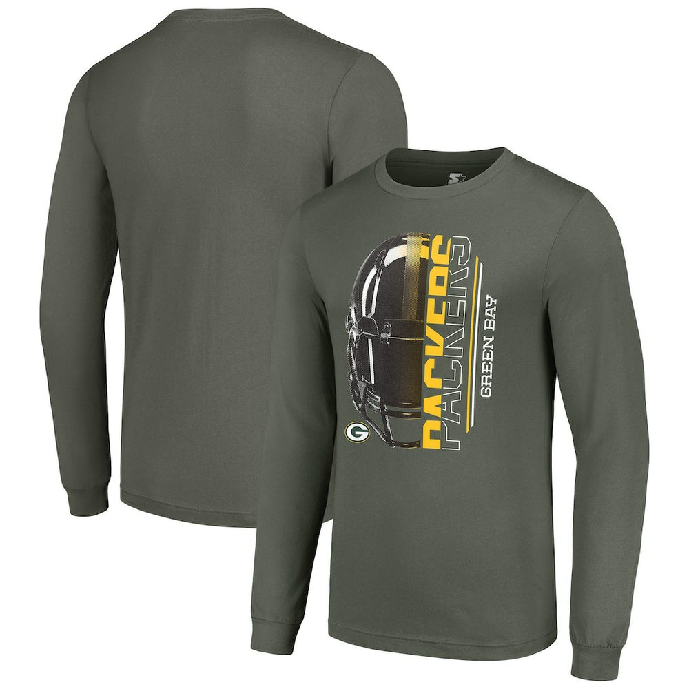 Green Bay Packers Starter Half Helmet Logo Long Sleeve T-Shirt Green | NFL