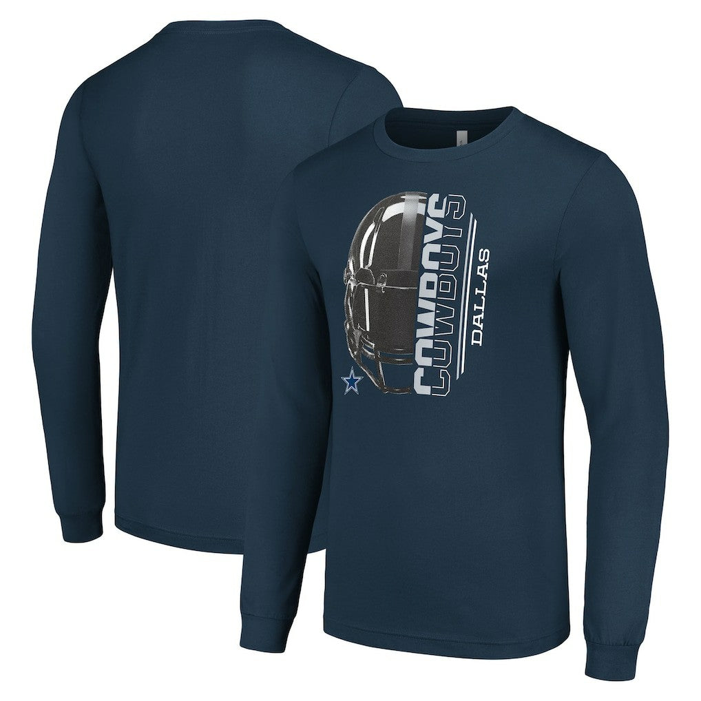 Dallas Cowboys Starter Half Helmet Logo Long Sleeve T-Shirt Navy | NFL