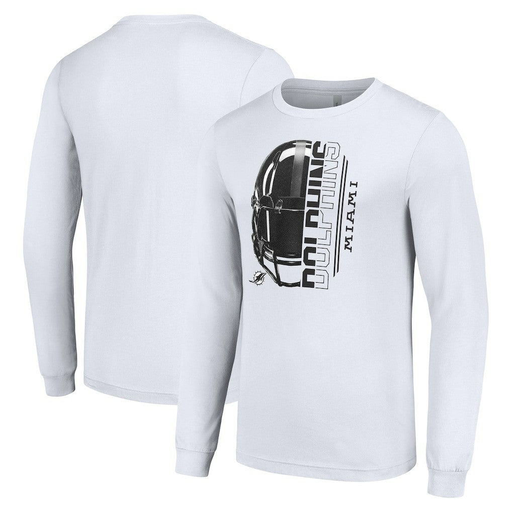 Miami Dolphins Starter Half Helmet Logo Long Sleeve T-Shirt White | NFL