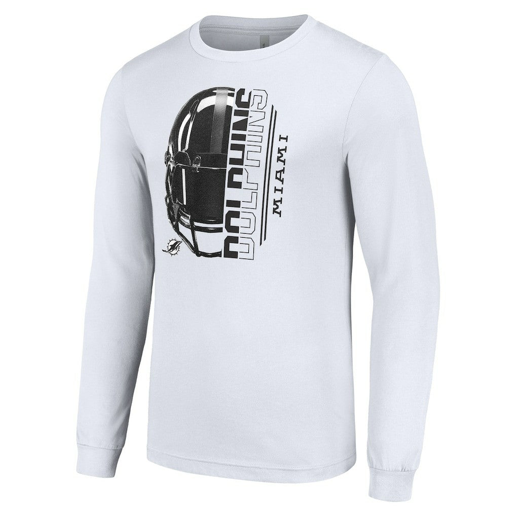 Miami Dolphins Starter Half Helmet Logo Long Sleeve T-Shirt White | NFL