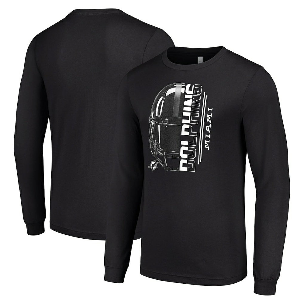 Miami Dolphins Starter Half Helmet Logo Long Sleeve T-Shirt Black | NFL