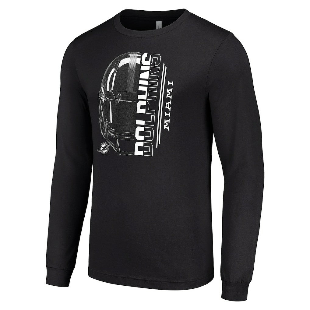 Miami Dolphins Starter Half Helmet Logo Long Sleeve T-Shirt Black | NFL