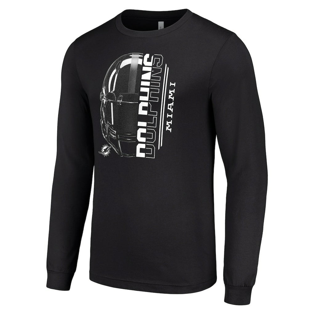 Miami Dolphins Starter Half Helmet Logo Long Sleeve T-Shirt Black | NFL