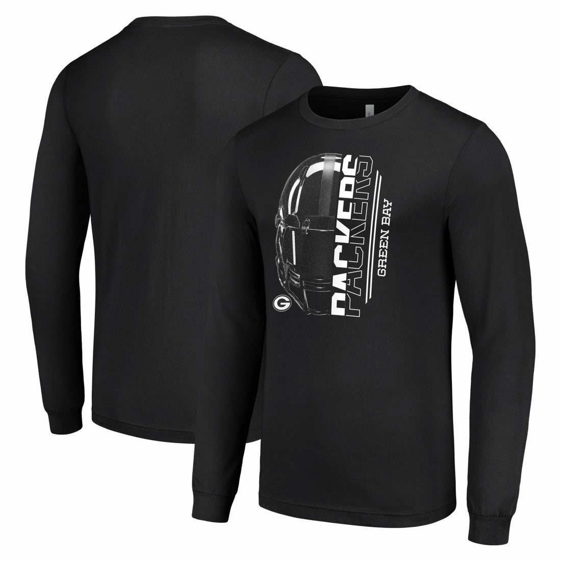 Green Bay Packers Starter Half Helmet Logo Long Sleeve T-Shirt Black | NFL