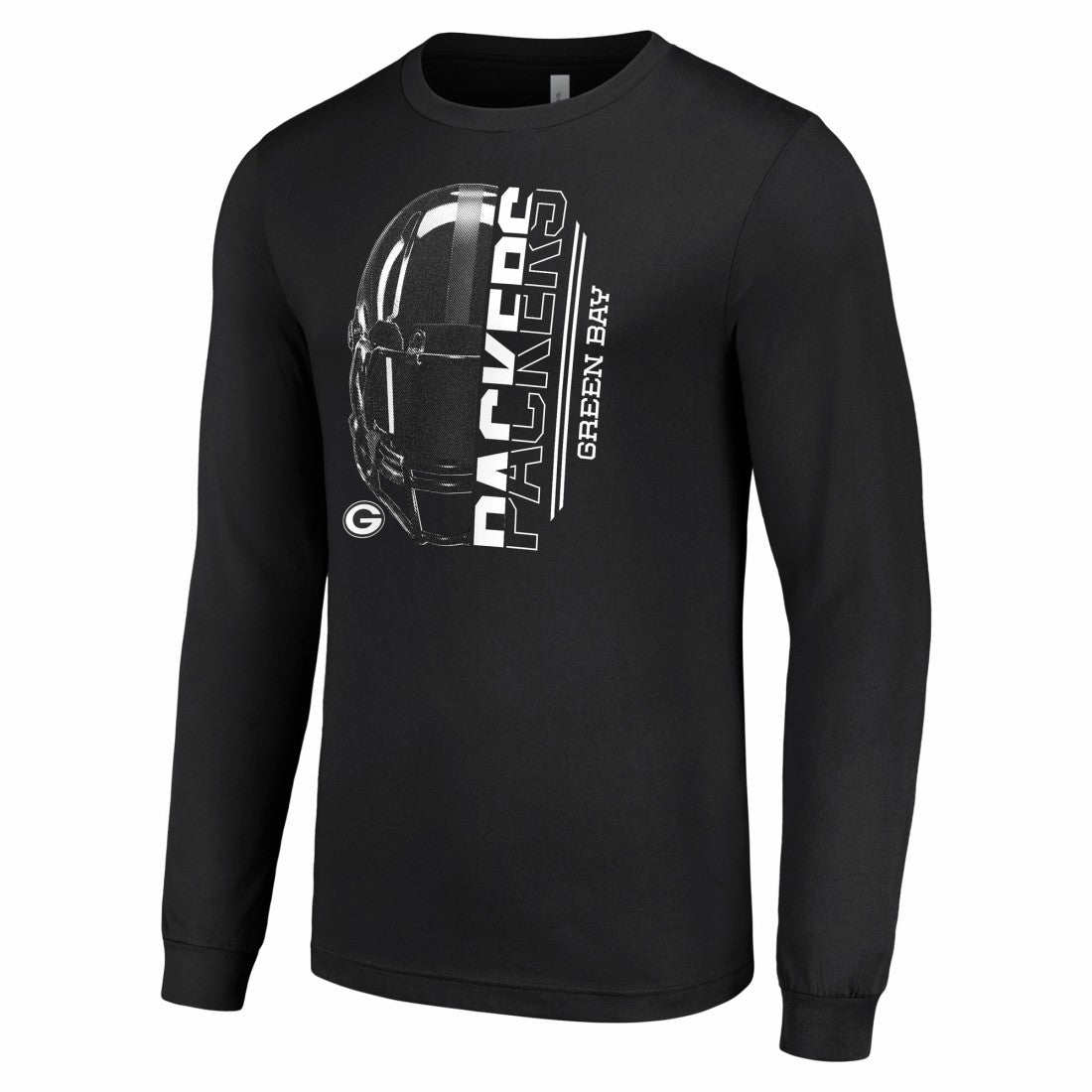 Green Bay Packers Starter Half Helmet Logo Long Sleeve T-Shirt Black | NFL