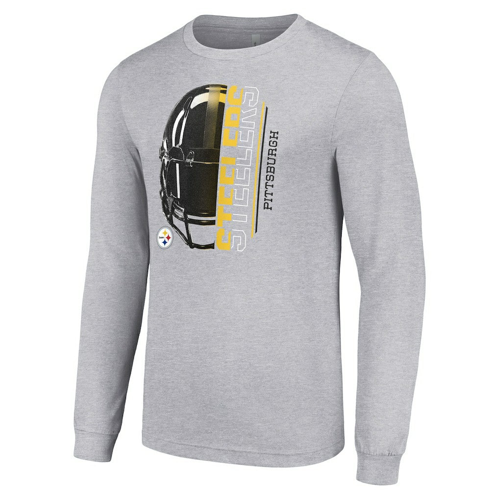 Pittsburgh Steelers Starter Half Helmet Logo Long Sleeve Heathered T-Shirt Heather Gray | NFL