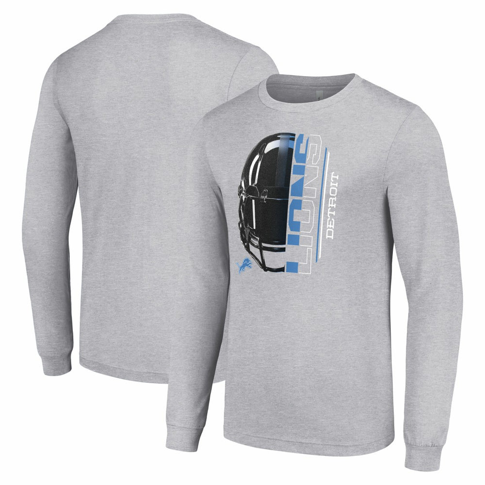 Detroit Lions Starter Half Helmet Logo Long Sleeve Heathered T-Shirt Heather Gray | NFL