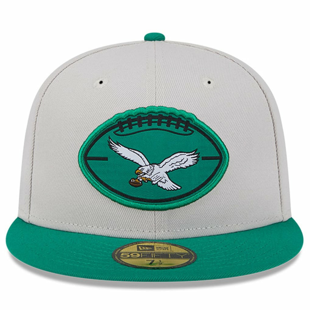 Philadelphia Eagles New Era 2024 Sideline Historic 59FIFTY Fitted Hat Stone/Kelly Green | NFL