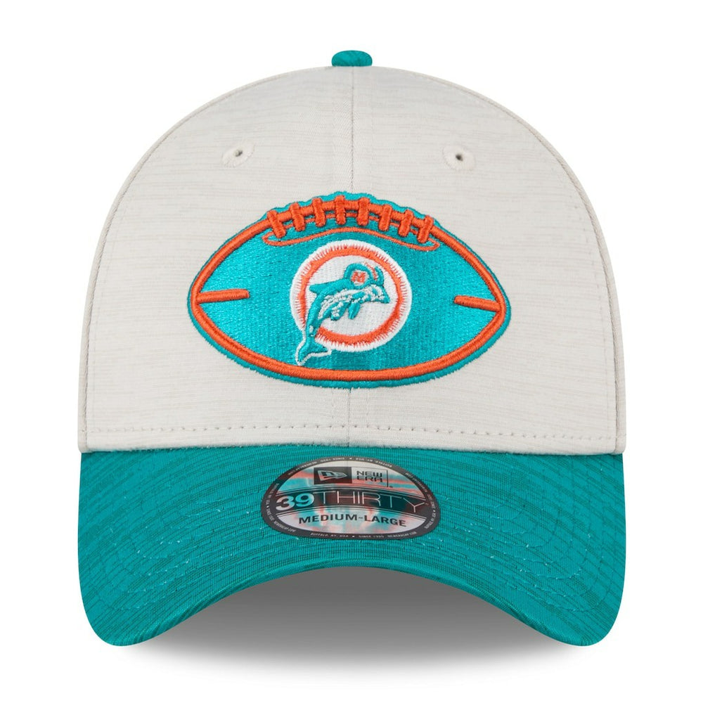 Miami Dolphins New Era 2024 Sideline Historic 39THIRTY Flex Hat Stone/Aqua | NFL