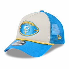 Los Angeles Chargers New Era 2024 Sideline Historic 9FORTY A-Frame Trucker Adjustable Hat Stone/Powder Blue | NFL