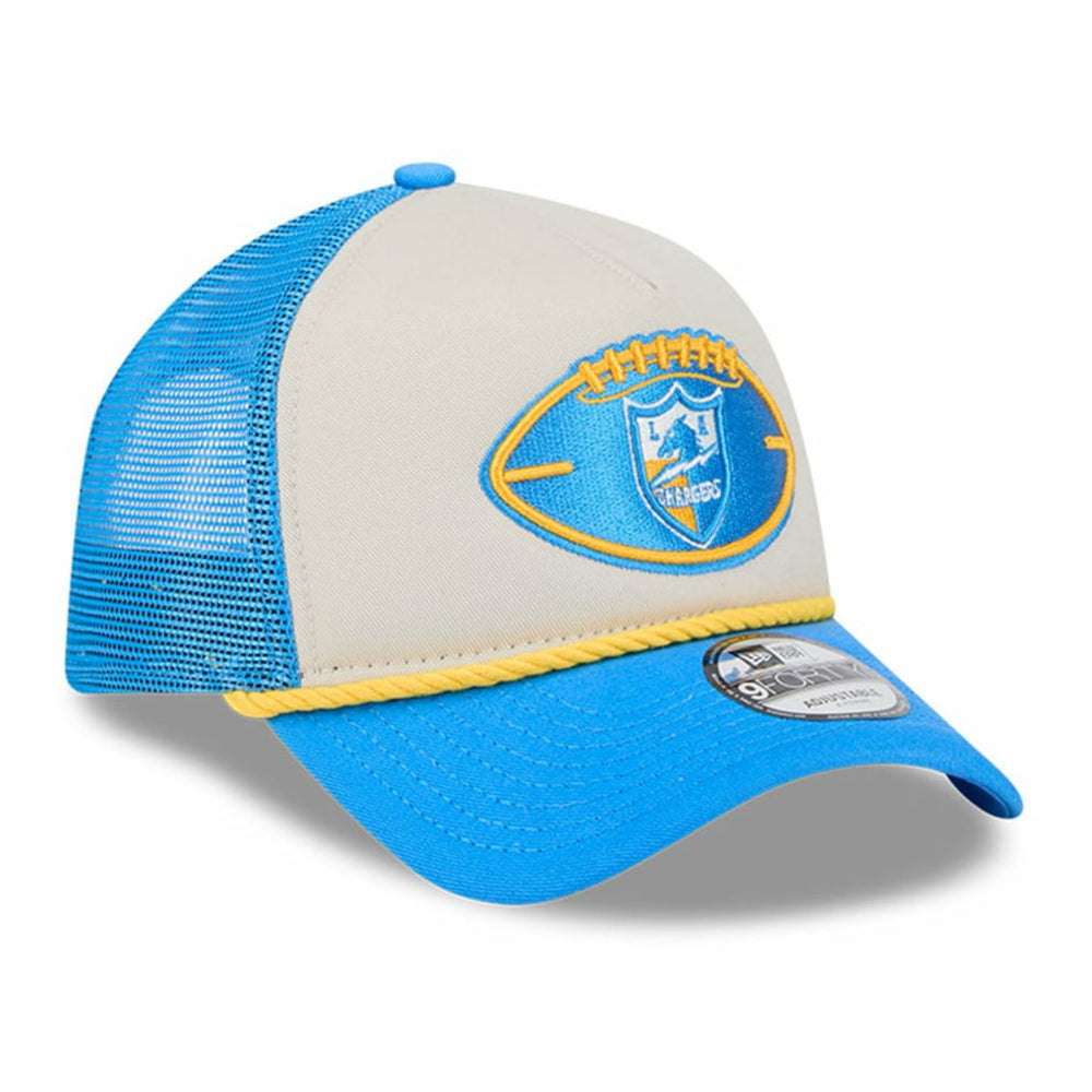 Los Angeles Chargers New Era 2024 Sideline Historic 9FORTY A-Frame Trucker Adjustable Hat Stone/Powder Blue | NFL
