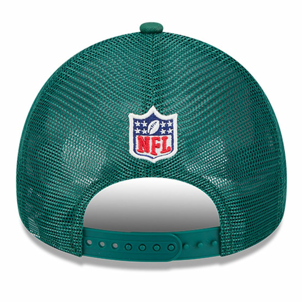 New York Jets New Era 2024 Sideline Historic 9FORTY A-Frame Trucker Adjustable Hat Stone/Green | NFL