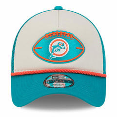 Miami Dolphins New Era 2024 Sideline Historic 9FORTY A-Frame Trucker Adjustable Hat Stone/Aqua | NFL