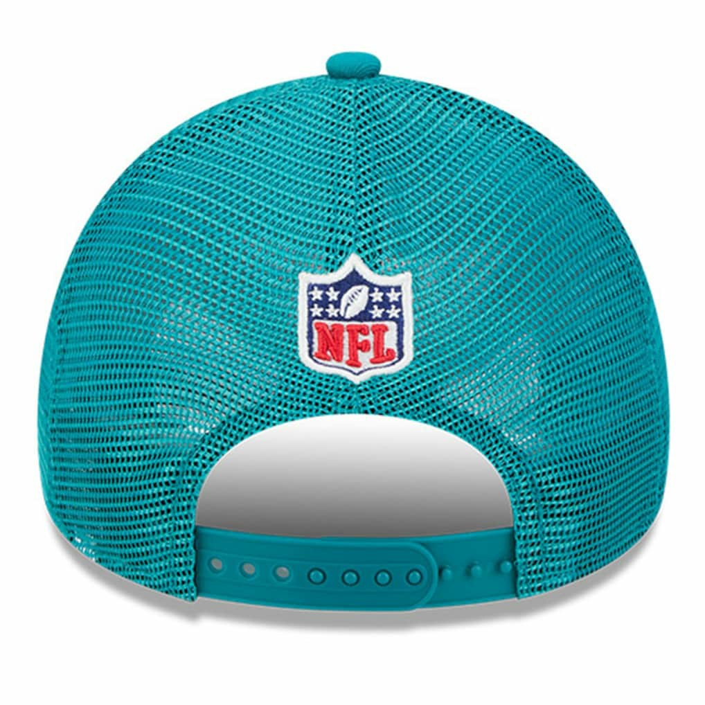 Miami Dolphins New Era 2024 Sideline Historic 9FORTY A-Frame Trucker Adjustable Hat Stone/Aqua | NFL