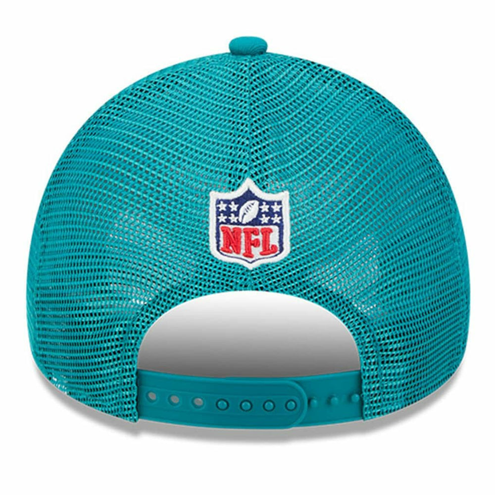 Miami Dolphins New Era 2024 Sideline Historic 9FORTY A-Frame Trucker Adjustable Hat Stone/Aqua | NFL