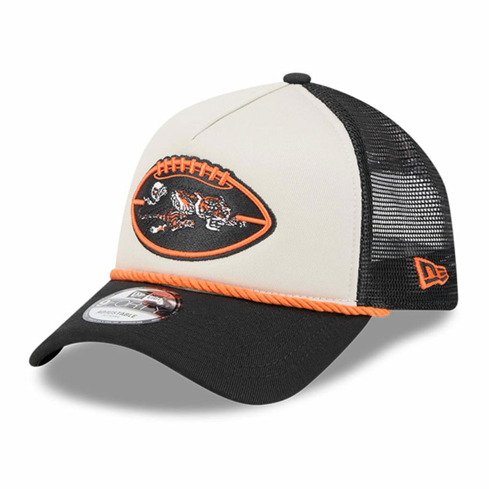 Cincinnati Bengals New Era 2024 Sideline Historic 9FORTY A-Frame Trucker Adjustable Hat Stone/Black | NFL