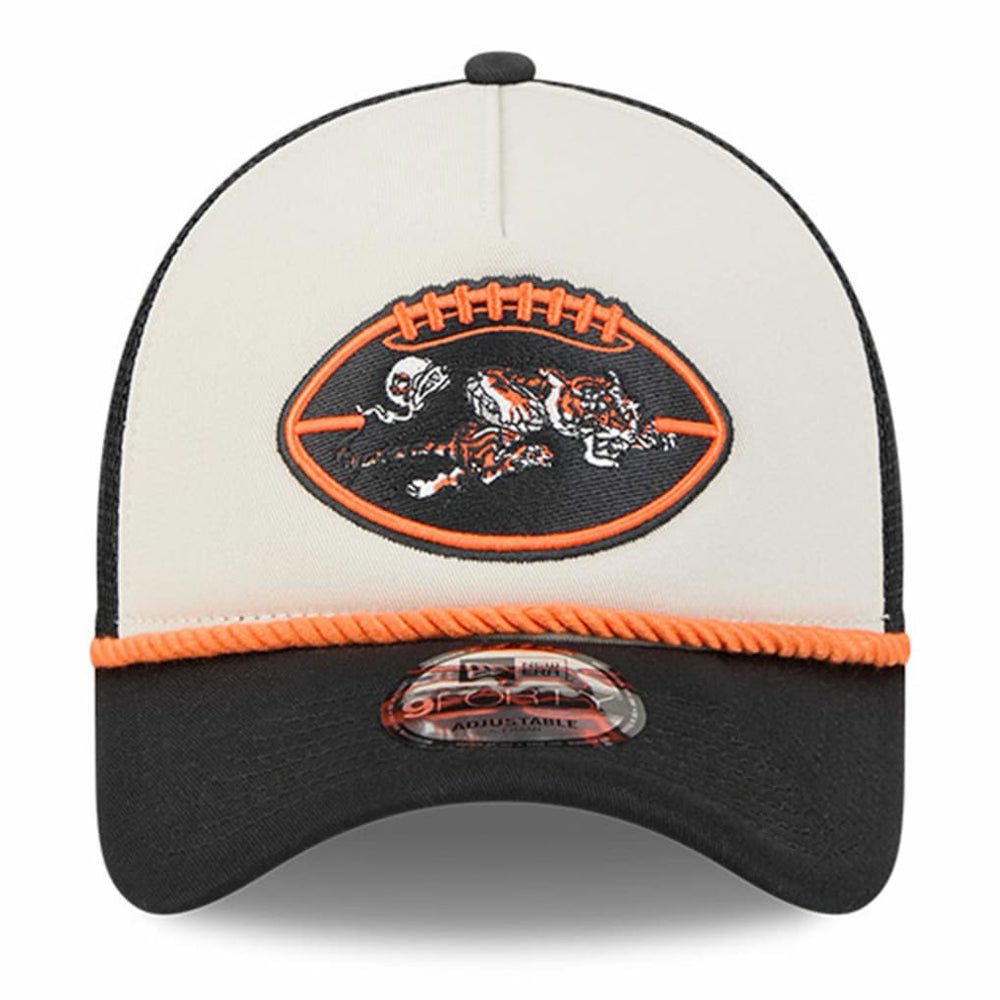 Cincinnati Bengals New Era 2024 Sideline Historic 9FORTY A-Frame Trucker Adjustable Hat Stone/Black | NFL