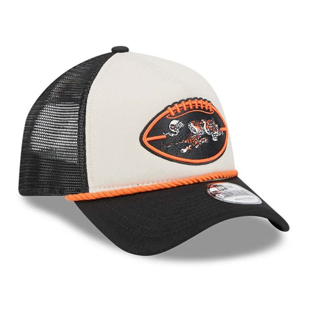 Cincinnati Bengals New Era 2024 Sideline Historic 9FORTY A-Frame Trucker Adjustable Hat Stone/Black | NFL
