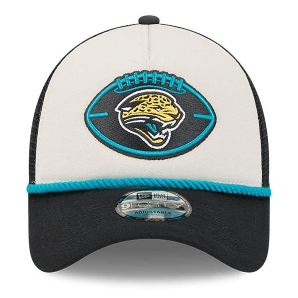 Jacksonville Jaguars New Era 2024 Sideline Historic 9FORTY A-Frame Trucker Adjustable Hat Stone/Black | NFL